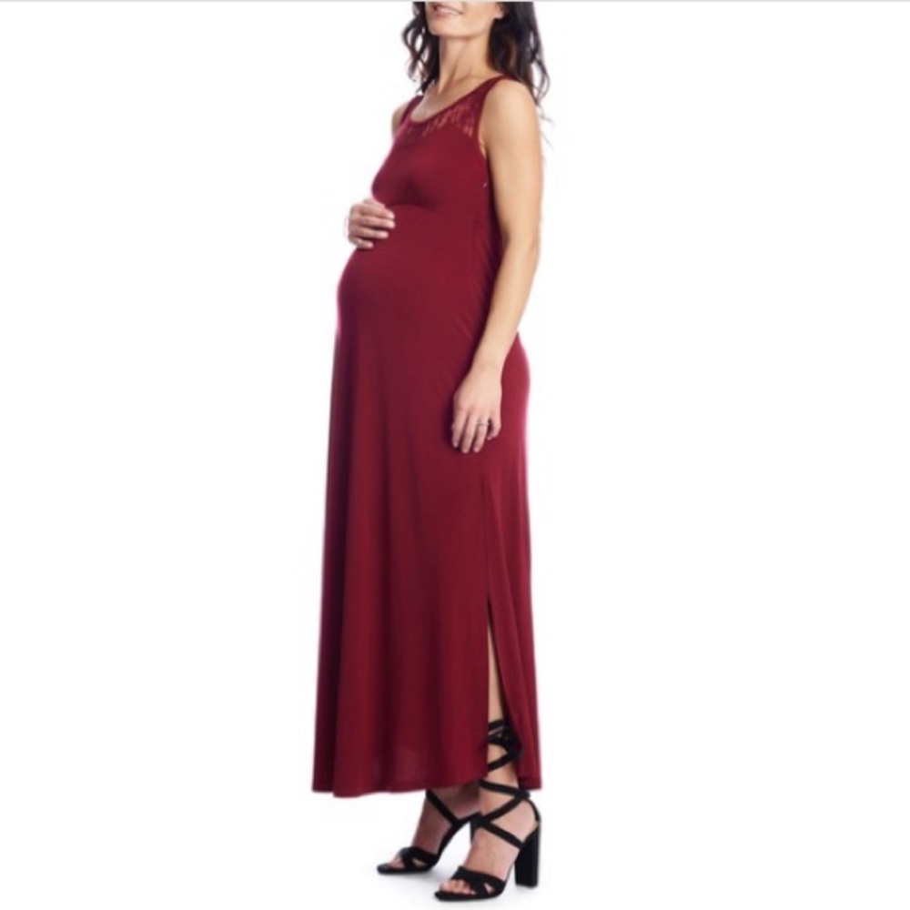 Everly Grey Maternity & Nursing Sleeveless Maxi Dress Burgundy Size Large NWT